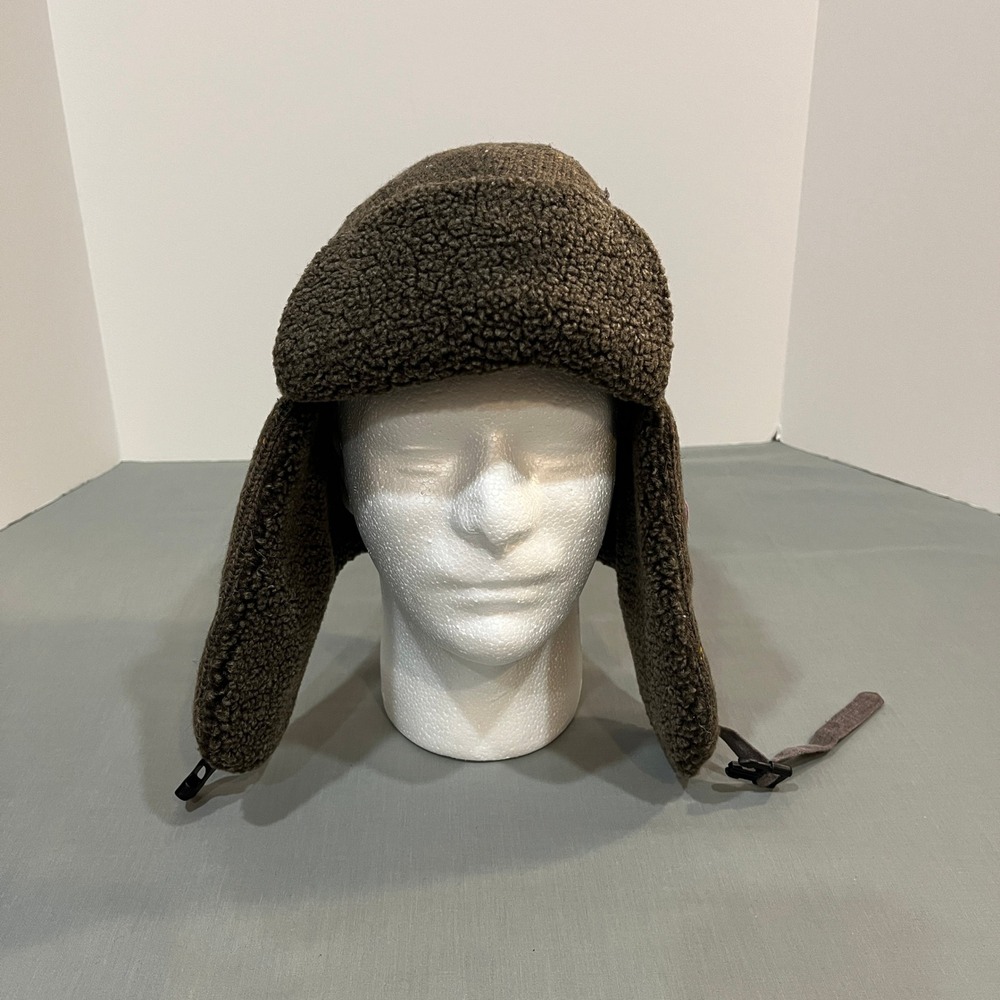 DPC Trapper Hat Men L/XL Brown Patchwork Knit Ear Flap Aviator Cap Fleece Lined